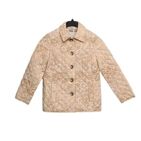 Chicos Womens Size 8/10 Beige Lace Print Quilted Button Up Barn Jacket G… - Picture 1 of 8